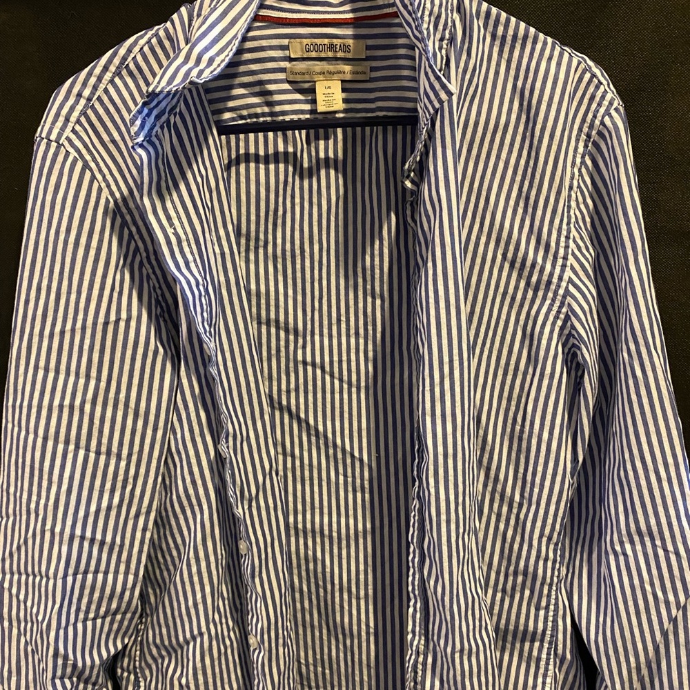 Mens blue and white striped dress shirt